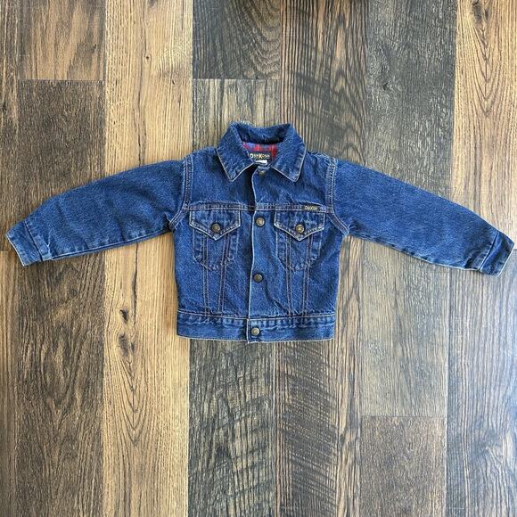 Vtg 80s Child's Osh Kosh B'gosh Denim Button Up Barn Jean Jacket 4TFlannel Lined - Picture 1 of 13